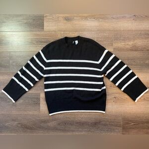H&M Black and White Striped Crew Neck Sweater